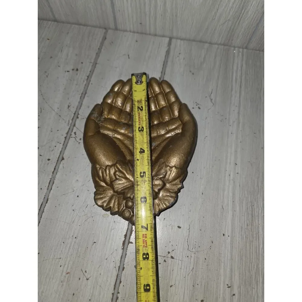 Vintage Brass? Metal Cupped Open Hands Trinket Dish Grape Leaf Detail